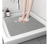 Corner Shower Mat, Non Slip Anti Mould Bath Mat 80 x 80 cm, Loofah Shower Mats for Inside Shower, Sector Bath Mats with Drain, Washable, Quick Dry Bath Mat for Bathroom Floor, Elderly (Grey)