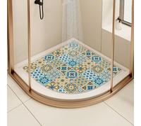 Corner Shower Mat, Non-Slip Anti-Mould Sector Loofah Bath Mat for Inside Shower, Curved Quadrant for Bathroom Wet Area With Drain (Blue, 80x80cm)