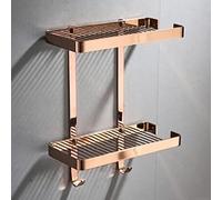 Corner Shower Shelf - Solid Brass Wall-Mounted Bath Soap & Shampoo Holder Rustproof Draining Basket with Hook Ideal for Kitchen Condiment Bottles.