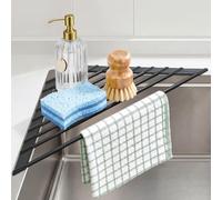 Corner Sink Caddy, Ohuhu Sponge Holder for Kitchen Sink Organizer Silicone Wrapped Steel Anti Slip Rust Triangle Over the Sink Dish Drying Rack for Sink Corner Multipurpose Drainer Trivet Space-Saving