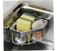 Corner Sink Caddy Rectangular Heavy Duty Hollow Sponge Holder for Kitchen Sink with Adhesive Hooks Punch-free Carbon Steel Shower Corner Shelf for Bathroom , Sponge Holder for Kitchen Sink, Sink Org
