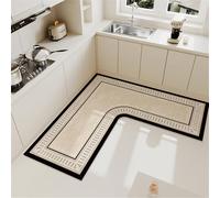 Corner Sink Kitchen Mat - French Diatom Mud Non-Slip Waterproof Anti-Oil Long Floor Mat, Easy To Clean Absorbent L-Shaped Kitchen Rug for Bathroom, Laundry Room (Roman Manor,90x45cm)