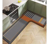 Corner Sink Kitchen Mat - Geometric Patterns Diatom Mud Non-Slip Waterproof Anti-Oil Long Floor Mat, Easy To Clean Absorbent L-Shaped Kitchen Rug for Bathroom, Laundry Room (10,80x120cm)