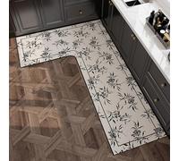 Corner Sink Kitchen Mat - Retro Floral Print Diatom Mud Non-Slip Waterproof Anti-Oil Long Floor Mat, Easy To Clean Absorbent L-Shaped Kitchen Rug for Bathroom, Laundry Room (100x150x45cm(L-Shape))