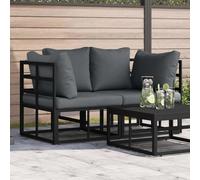 Corner sofa 2pc Black Anthracite Metal Outdoor 143x71.5x71 cm Foam Cushions Zip