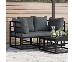 Corner sofa 2pc Black Anthracite Metal Outdoor 143x71.5x71 cm Foam Cushions Zip