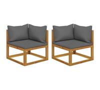Corner Sofa 2pc Solid Acacia Wood Dark Grey Cushions 70x70x60 cm Outdoor Weather