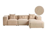 Corner Sofa 3 Seater DOLVA Corduroy Beige Left Hand