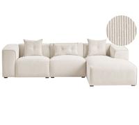 Corner Sofa 3 Seater DOLVA Corduroy Off-White Left Hand