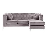 Left Hand Velvet Corner Sofa Grey Additional Pillows Tufted Nailhead Trims Flen