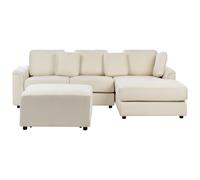 Corner Sofa 4 Seater KOHLO Fabric Light Beige with Ottoman Left Hand