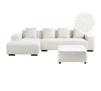 Corner Sofa 4 Seater LUNGO Boucle White with Ottoman Right Hand