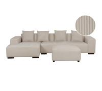 Corner Sofa 4 Seater LUNGO Corduroy Beige with Ottoman Right Hand