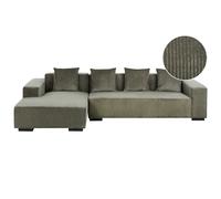 Corner Sofa 4 Seater LUNGO Corduroy Green Right Hand