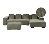 Corner Sofa 4 Seater LUNGO Corduroy Green with Ottoman Left Hand