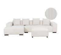 Beliani Corner Sofa 4 Seater Lungo Corduroy Off-White With Ottoman Right Hand