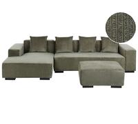 Beliani Corner Sofa Lungo With Ottoman Corduroy Green Right Hand