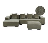 Beliani Corner Sofa 4 Seater Lungo With Ottoman Corduroy Green Right Hand