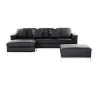 Beliani Right Hand Leather Corner Sofa With Ottoman Black Oslo, Black