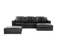 Beliani Corner Sofa 5 Seater Oslo Leather Black With Ottoman Left Hand