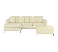 Right Hand Leather Corner Sofa with Ottoman Beige OSLO