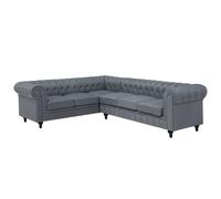 Corner Sofa 6 Seater CHESTERFIELD Fabric Grey Right Hand