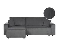 Beliani Right Hand Jumbo Cord Corner Sofa Bed Graphite Grey Abacka, Grey