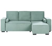 Corner Sofa Bed 3 Seater EDANE Fabric Light Green with Storage Left Hand