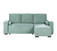 Corner Sofa Bed 3 Seater EDANE Fabric Light Green with Storage Left Hand