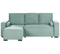 Corner Sofa Bed 3 Seater EDANE Fabric Light Green with Storage Right Hand