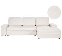 Corner Sofa Bed 3 Seater HRISEY Boucle White with Storage Left Hand
