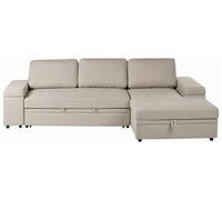 Corner Sofa Bed 3 Seater HRISEY Faux Linen Beige Left Hand