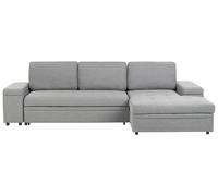 Corner Sofa Bed 3 Seater HRISEY Faux Linen Grey with Storage Left Hand