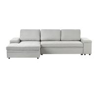 Corner Sofa Bed 3 Seater HRISEY Faux Linen Light Grey with Storage Right Hand