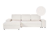 Beliani Corner Sofa Bed 3 Seater Hrisey With Storage Boucle White Right Hand