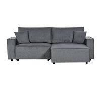 Left Hand Fabric Corner Sofa Bed with Storage Dark Grey KARILA