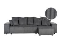 Corner Sofa Bed LUSPA Corduroy Dark Grey with Storage 3 Seater Left Hand