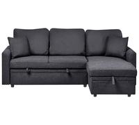 Corner Sofa Bed 3 Seater NASSJO Faux Linen Black Left Hand