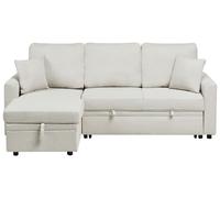 Corner Sofa Bed 3 Seater NASSJO Faux Linen Light Beige Right Hand