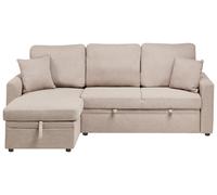Corner Sofa Bed 3 Seater NASSJO Faux Linen Light Brown Right Hand