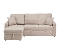 Corner Sofa Bed 3 Seater NASSJO Faux Linen Light Brown Right Hand