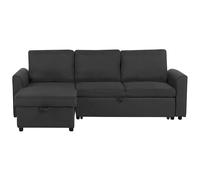 Beliani Right Hand Fabric Corner Sofa Bed With Storage Black Nesna, Black