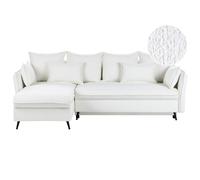 Corner Sofa Bed 3 Seater VILLIE Boucle Off-White with Storage Right Hand