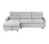Corner Sofa Bed 4 Seater FLAKK Fabric Light Grey with Storage Right Hand