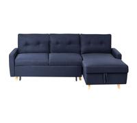 Corner Sofa Bed 4 Seater FLAKK Fabric Navy Blue with Storage Left Hand