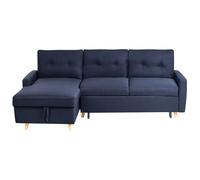 Corner Sofa Bed 4 Seater FLAKK Fabric Navy Blue with Storage Right Hand