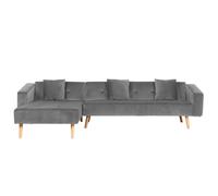 Beliani Right Hand Velvet Corner Sofa Bed Grey Vadso, Grey