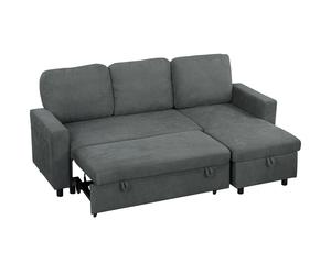 Corner Sofa Bed Charcoal Grey Linen 200W x 126.5Dcm x 85Hcm Reversible Chaise UK