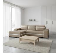 Corner Sofa Bed Finn With Storage Container Wooden Frame Sinuous Spring Wooden Legs 285X165X90Cm Beige And White Left