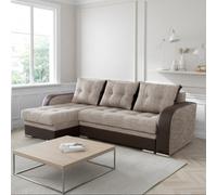 Corner Sofa Bed Sydney Universal Side Sleeping Function Melange Beige With Brown